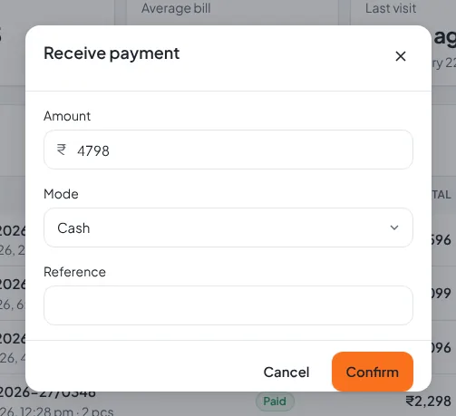 Receive payment dialog