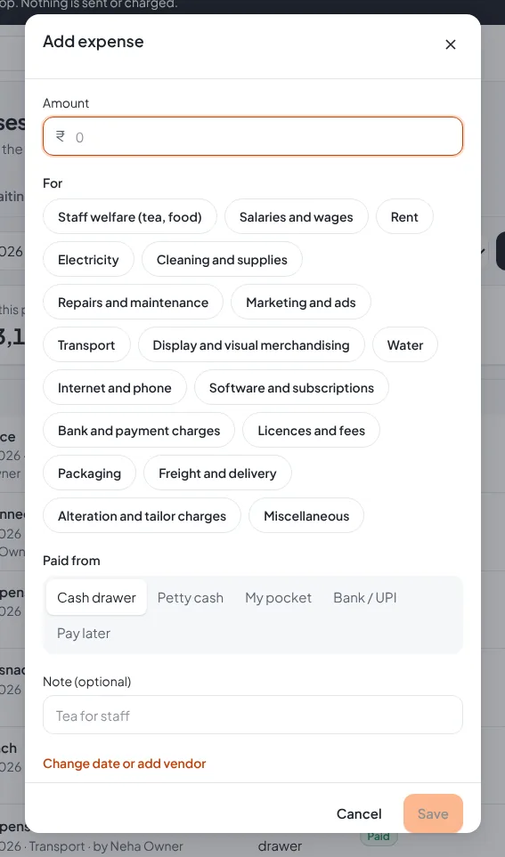 Add expense dialog