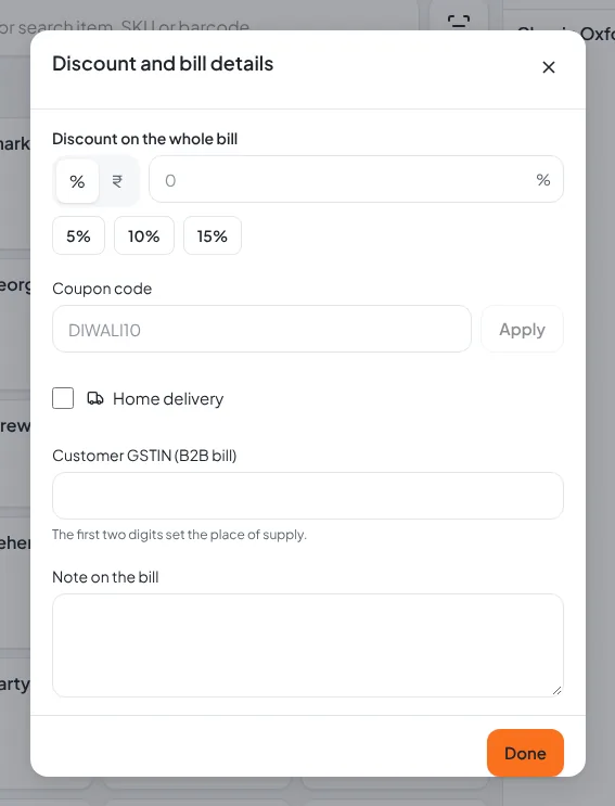 Discount and bill details sheet