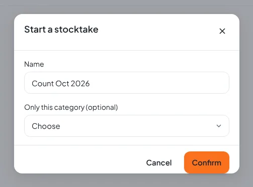 Start a stocktake dialog